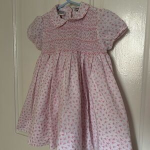 Elegant Smocked Front Pink  Floral Kids Dress